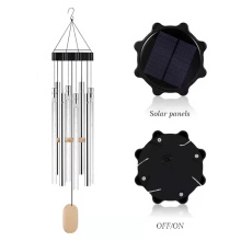 Solar Wind Chime Light Outdoor Garden Patio Light High-quality Silver Aluminum Tubes Wooden Pendants For Home Decor